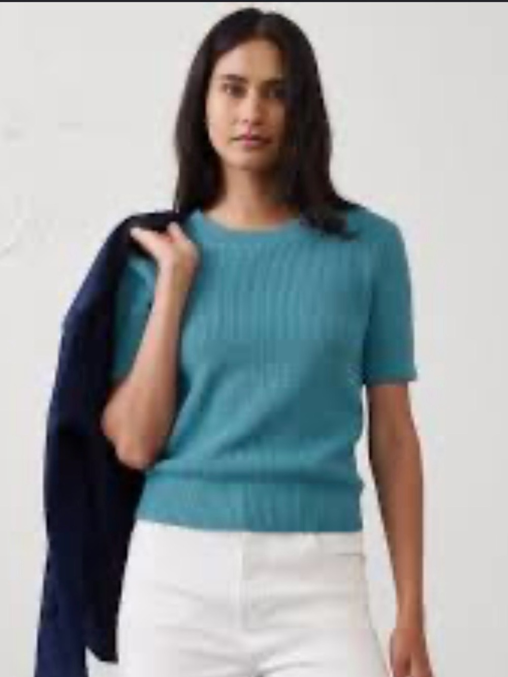 Banana Republic 100% Cashmere Teal Short-Sleeve Ribbed Sweater Top, Size S